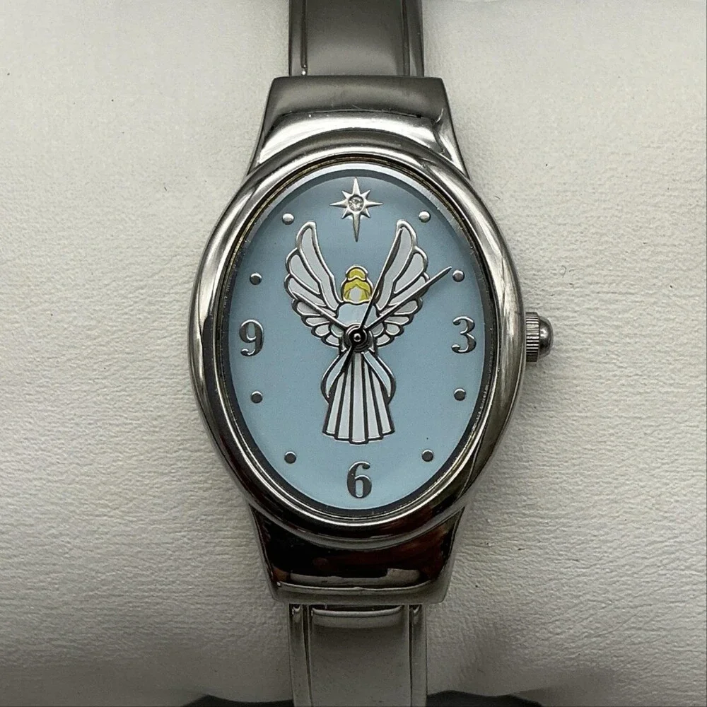 Angel Design Womens Watch 23mm Blue Oval Dial Silver Tone Cuff New Battery